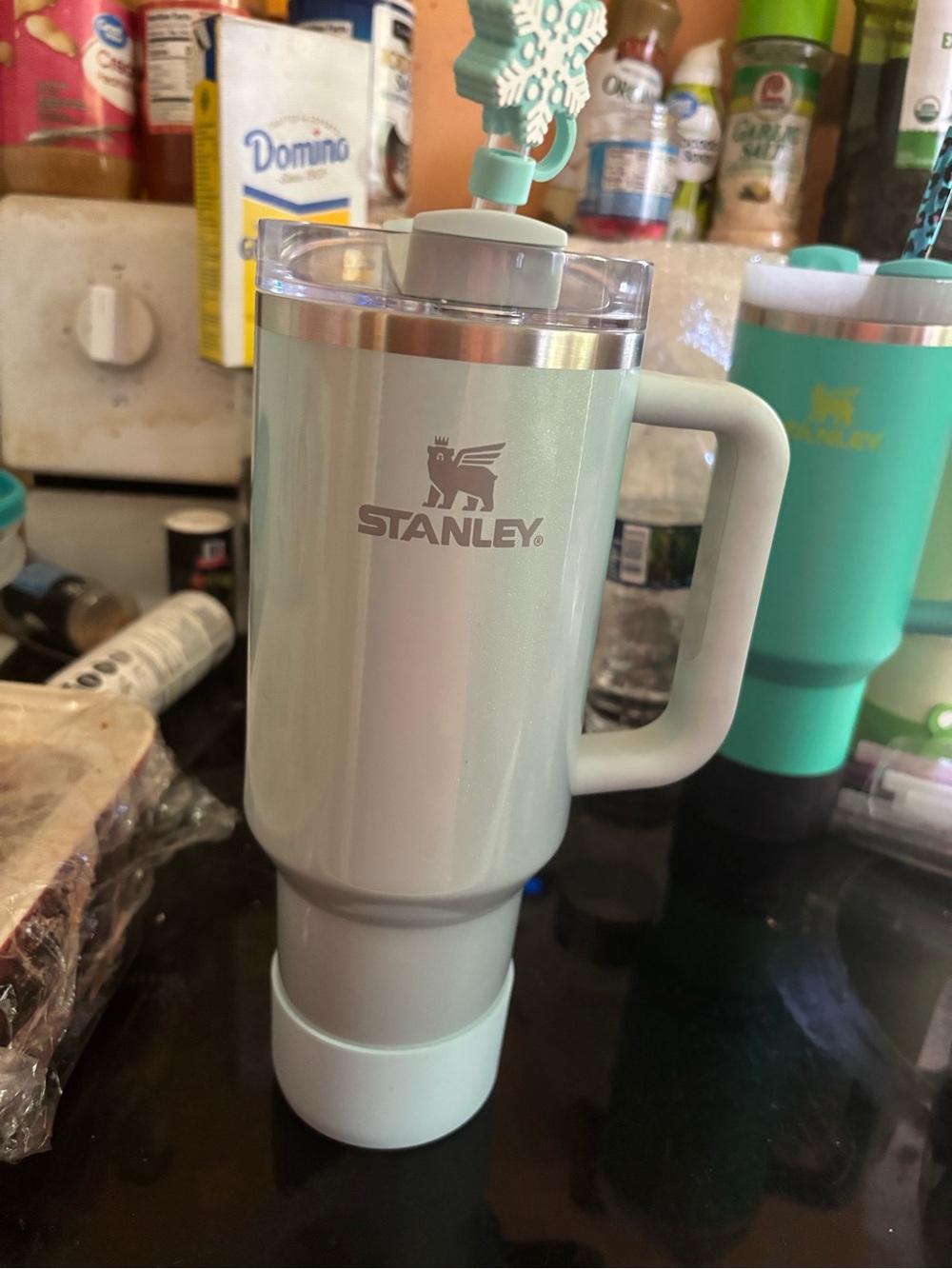 Stanley Mint Green Travel Mug with Clear Lid and Handle